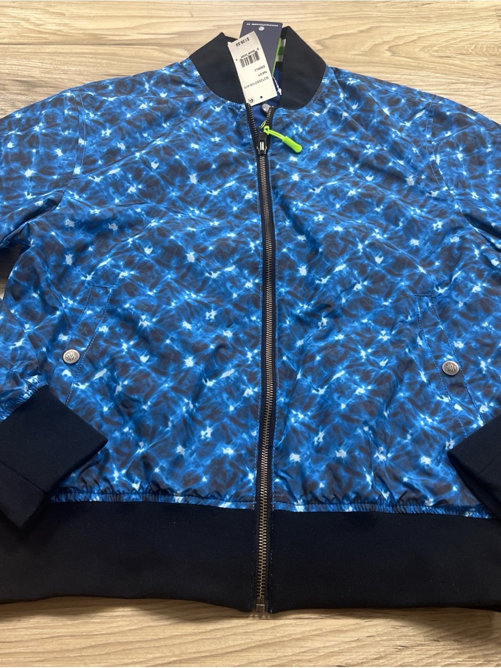 Society of Threads Reversible Bomber Jacket Navy Water Repellant Mens Small $140